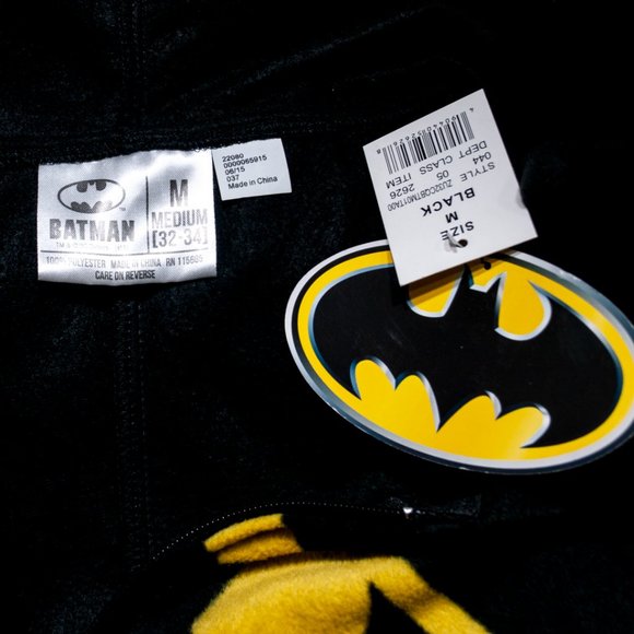 NEW Batman Fleece One Piece PJ Men Medium M Pajama Cape Hoodie Sleep Wear CC11X - Picture 4 of 6